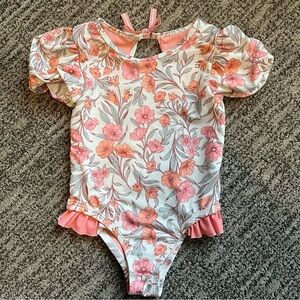 Tommy Bahama baby girl toddler 2T one piece swimsuit with ruffles, coral, floral